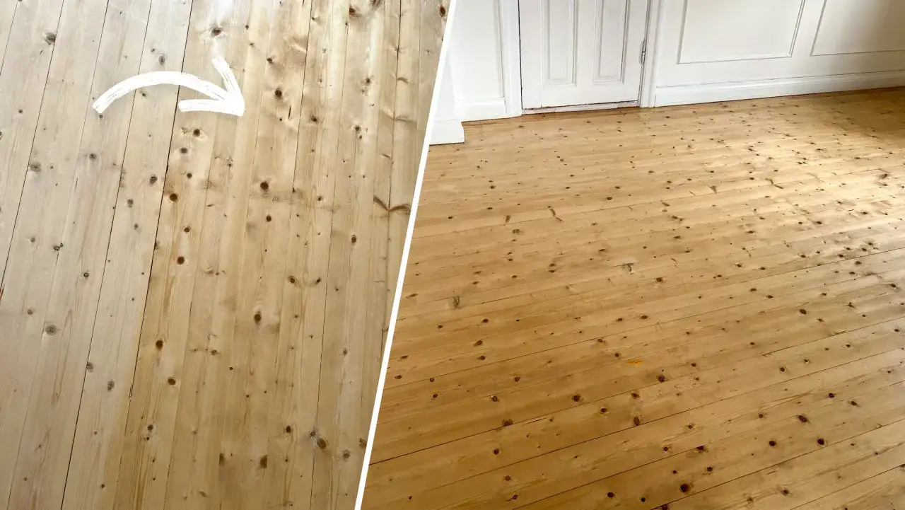 Före och efter: Ett slitet trägolv har fått nytt liv efter att ha fått lacka golv.